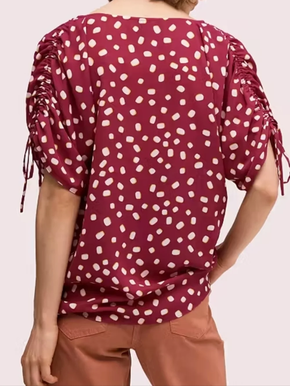 Kate Spade Mallow Dot Ruched Sleeve V-Neck Top - Berry Dot